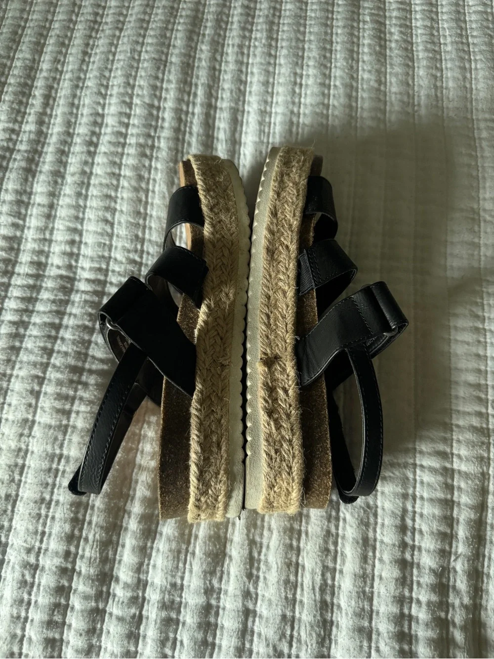 a.n.a Carmine Black Espadrille Flatform Sandals Platform Strappy Jute Sole Sz 7M